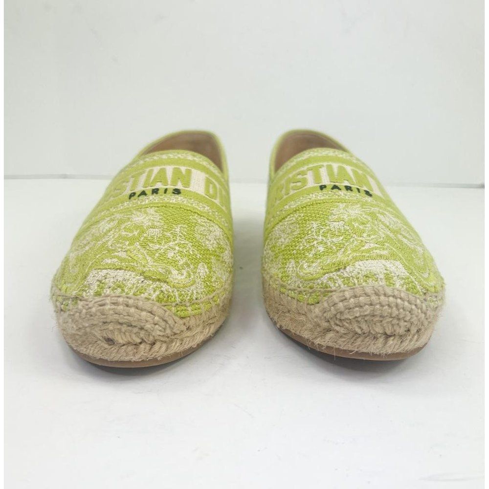 Authentic Christian DIOR Granville Lime Green Floral Flat Espadrilles Si… - Picture 8 of 17